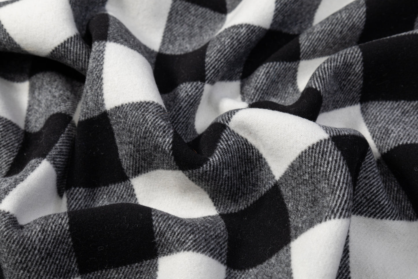 Double Faced Buffalo Plaid Italian Wool Coating - Black / White