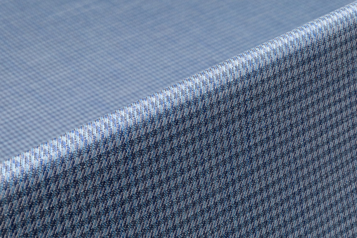 Micro Plaid Italian Wool Cotton Silk Suiting - Blue