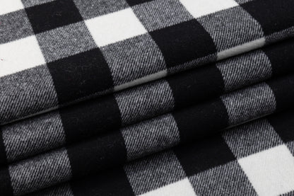 Double Faced Buffalo Plaid Italian Wool Coating - Black / White