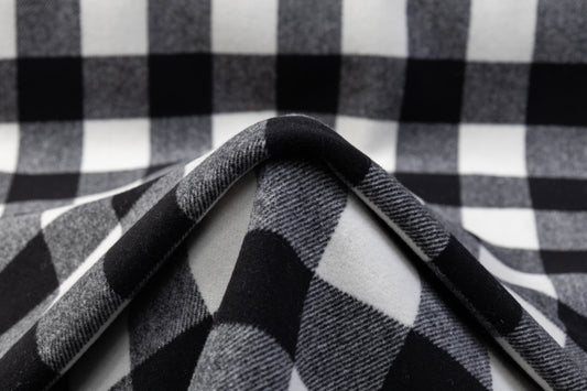 Double Faced Buffalo Plaid Italian Wool Coating - Black / White