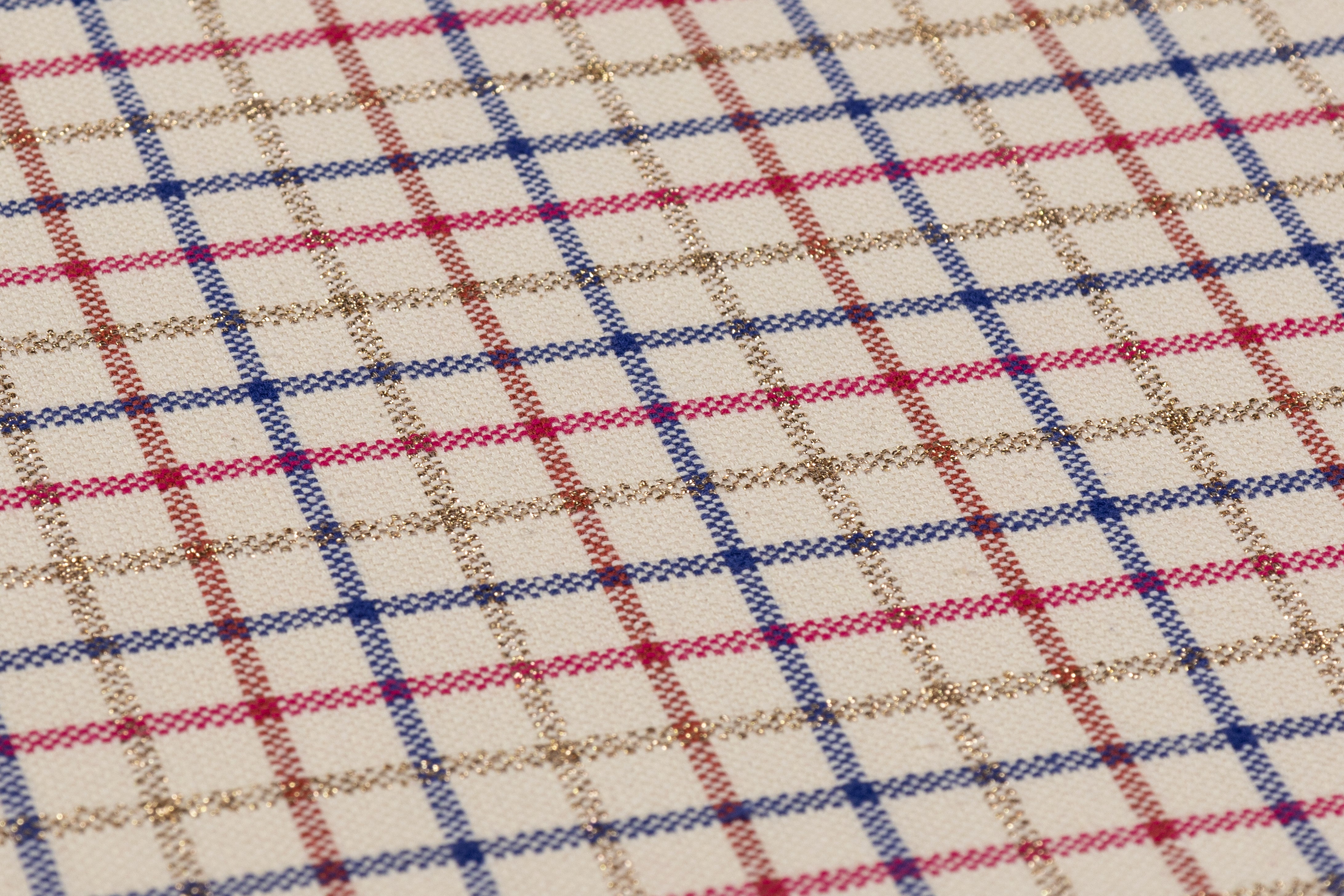 Checked Metallic Italian Cotton Linen Blend - Beige / Red / Blue / Gold