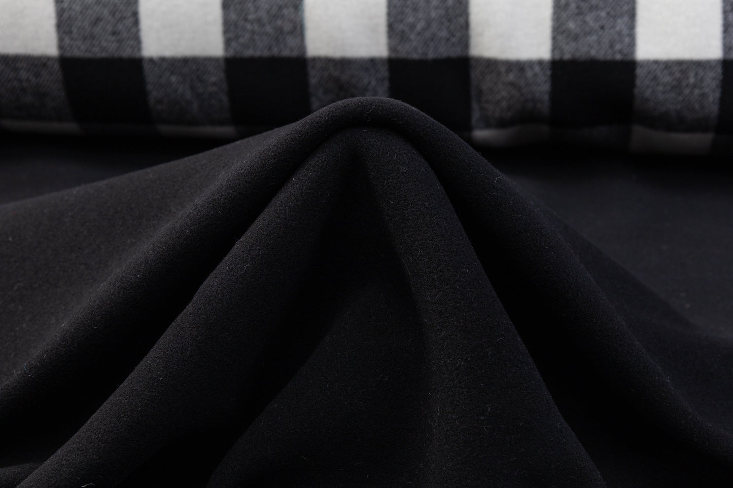 Double Faced Buffalo Plaid Italian Wool Coating - Black / White