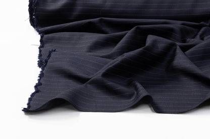 Striped Italian Wool Suiting - Navy Blue