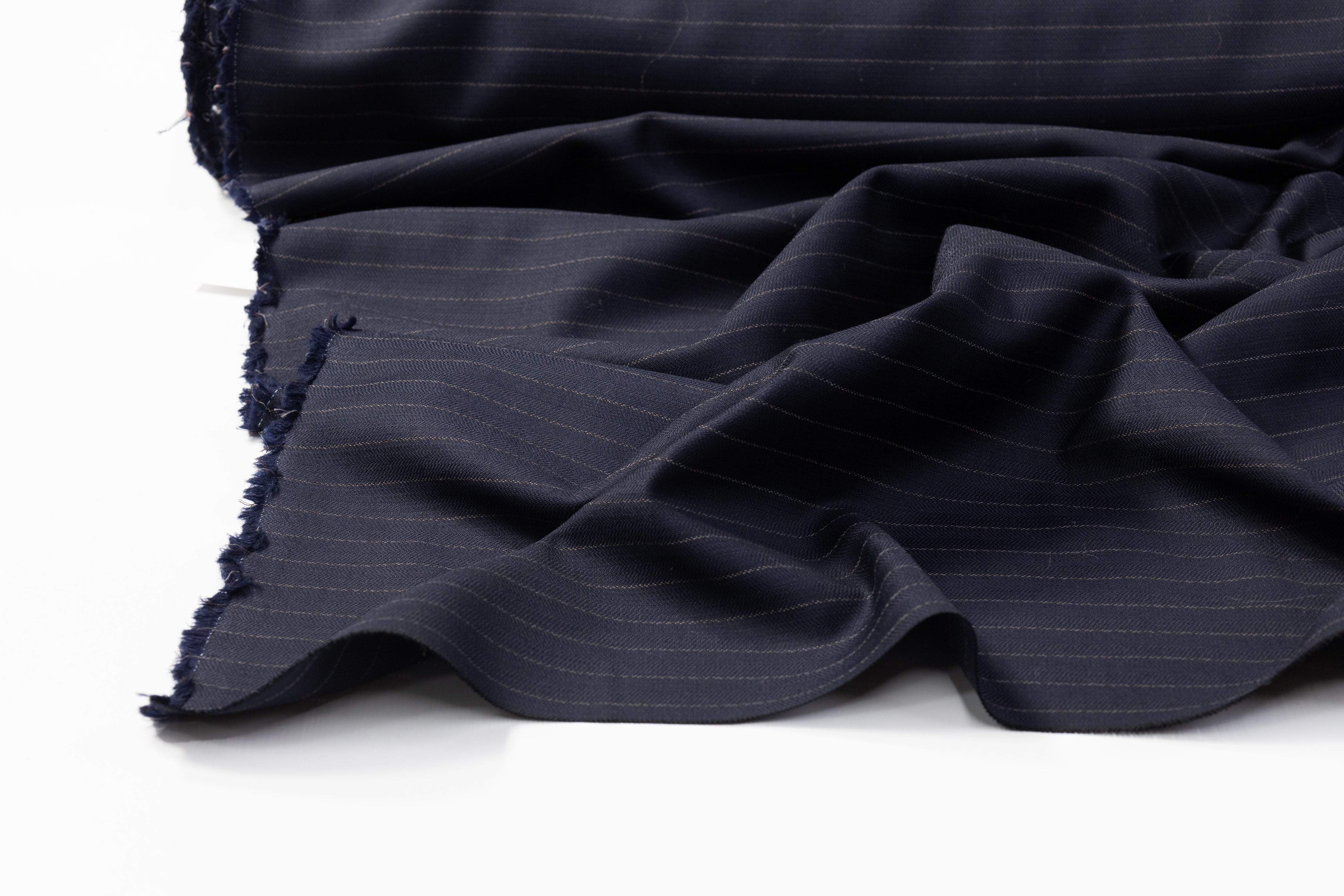Striped Italian Wool Suiting - Navy Blue