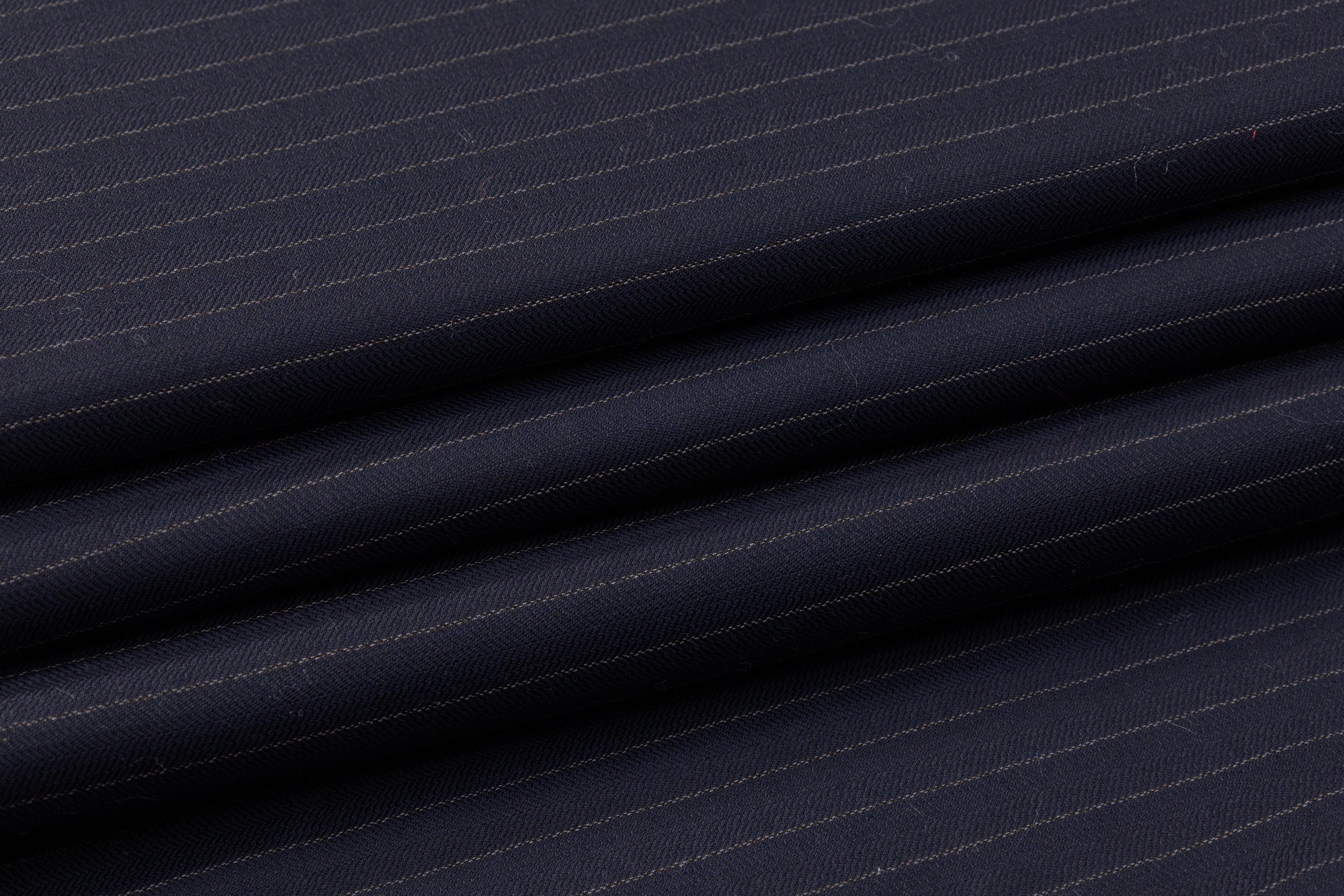 Striped Italian Wool Suiting - Navy Blue