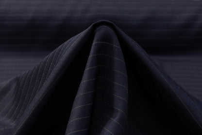 Striped Italian Wool Suiting - Navy Blue