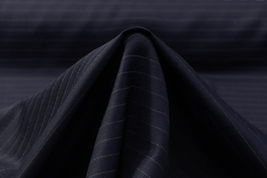 Striped Italian Wool Suiting - Navy Blue