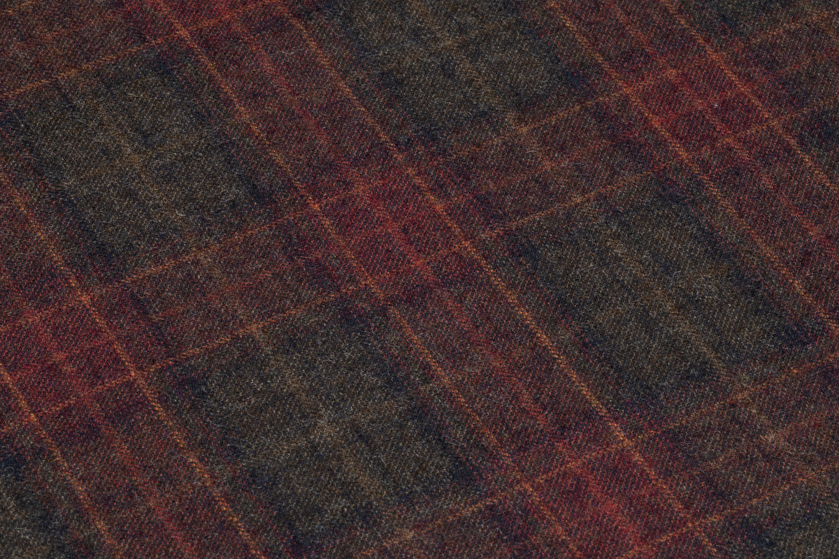 Plaid Italian Wool Flannel Suiting - Burgundy
