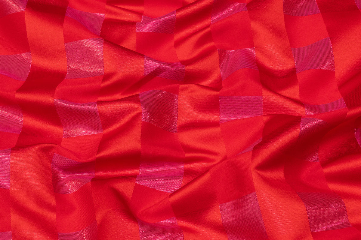 Metallic Checked Satin Jacquard - Red / Pink