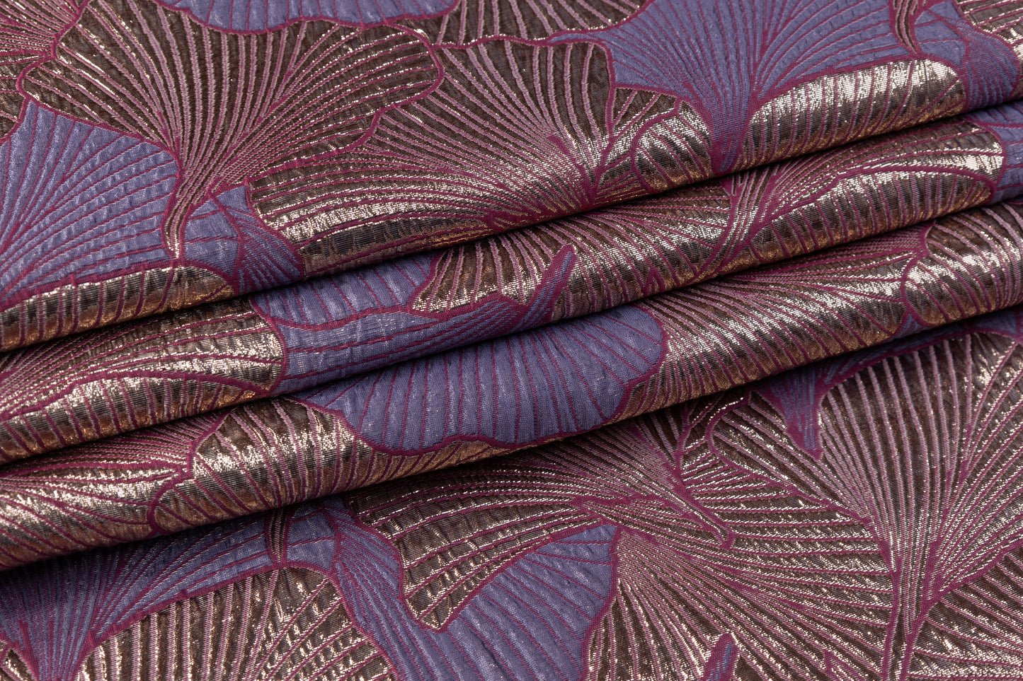 Seashell Metallic Brocade - Purple / Taupe / Fuchsia
