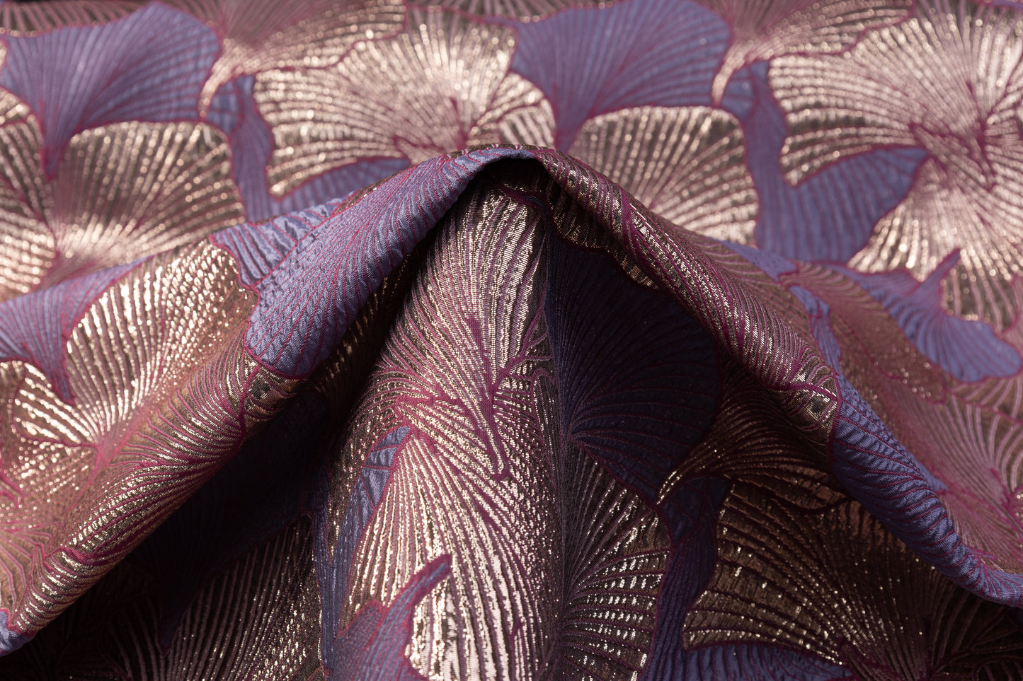 Seashell Metallic Brocade - Purple / Taupe / Fuchsia