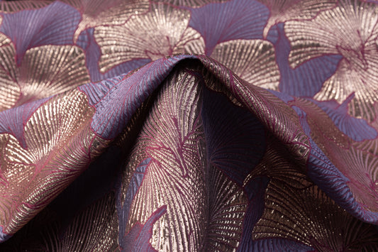 Seashell Metallic Brocade - Purple / Taupe / Fuchsia