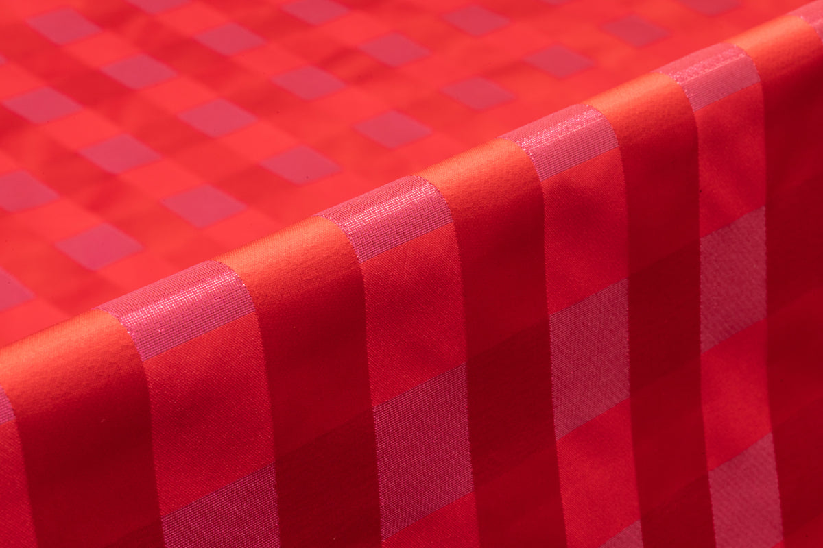 Metallic Checked Satin Jacquard - Red / Pink