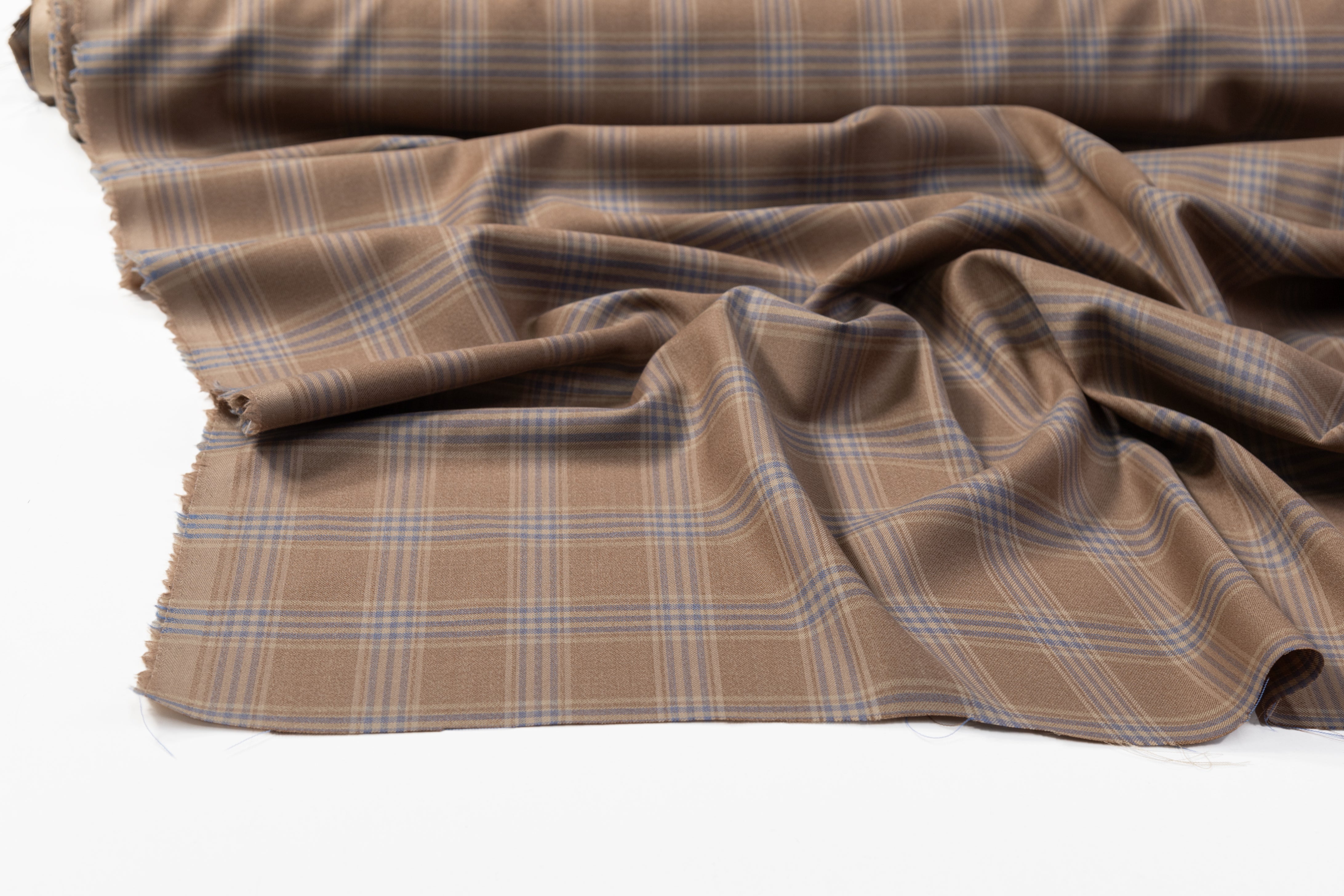 Plaid Italian Wool Suiting - Brown / Blue