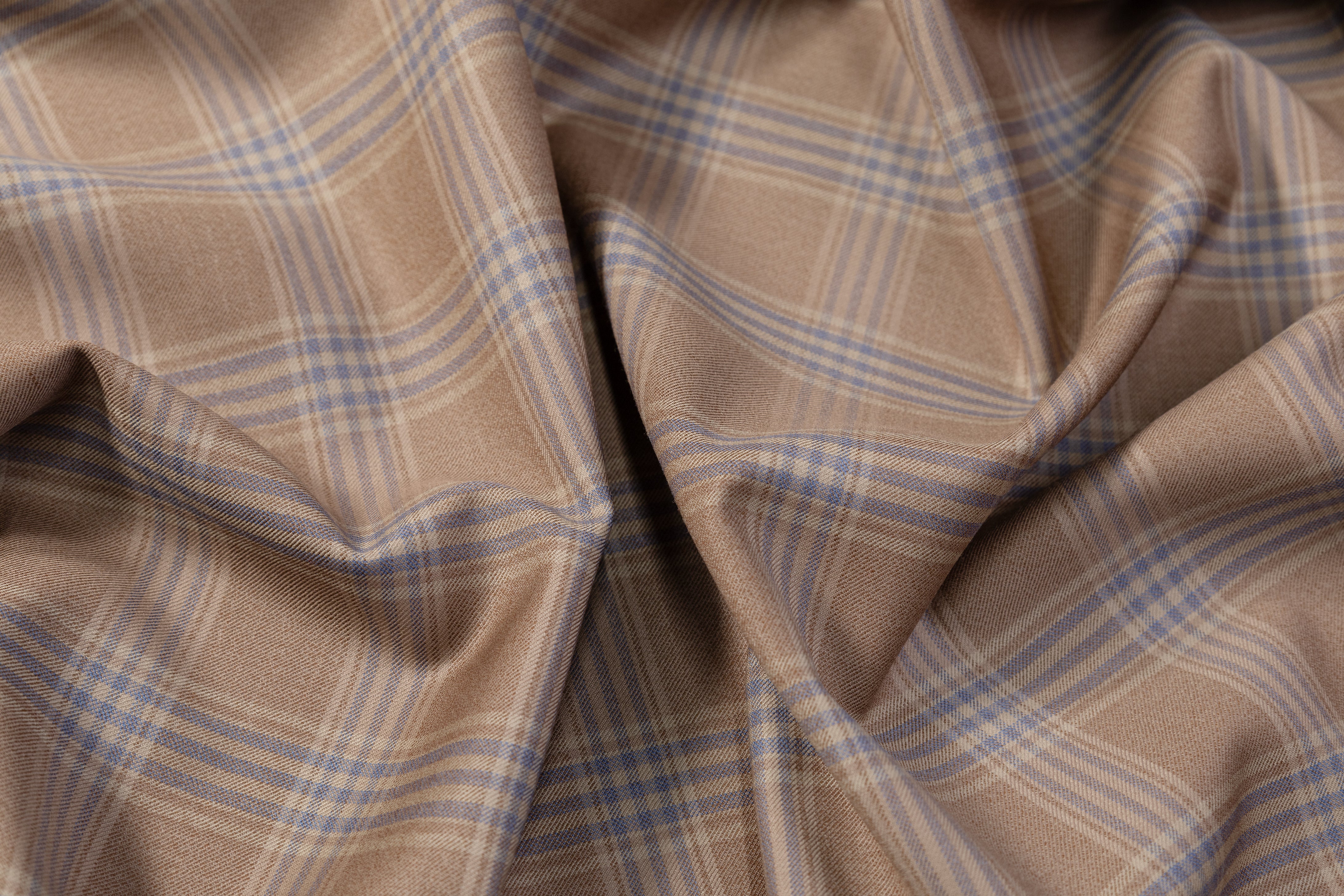 Plaid Italian Wool Suiting - Brown / Blue