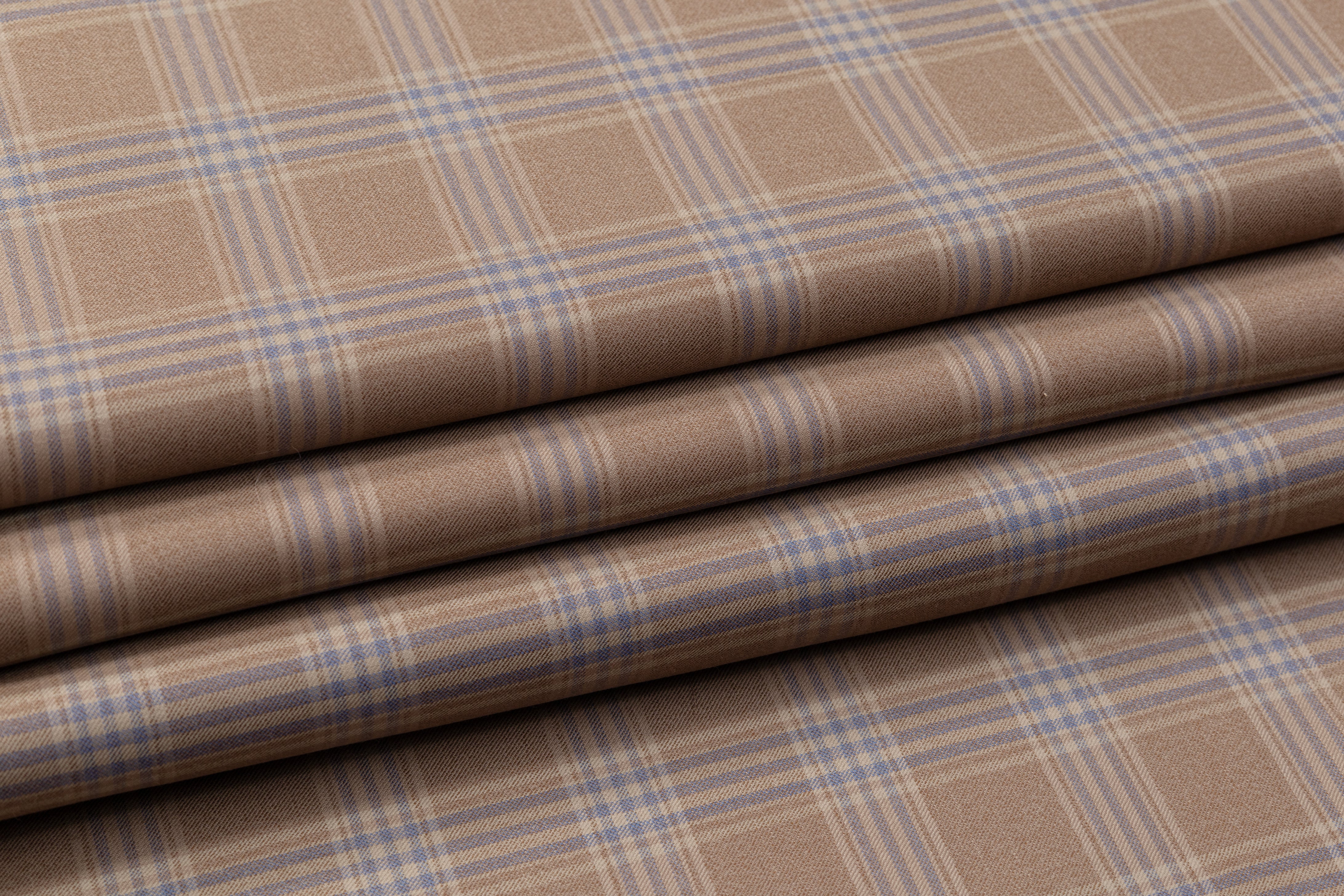 Plaid Italian Wool Suiting - Brown / Blue