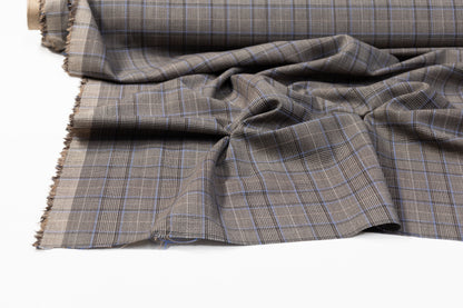 Glen Check Italian Wool Suiting - Gray / Brown / Blue