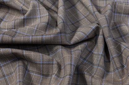 Glen Check Italian Wool Suiting - Gray / Brown / Blue