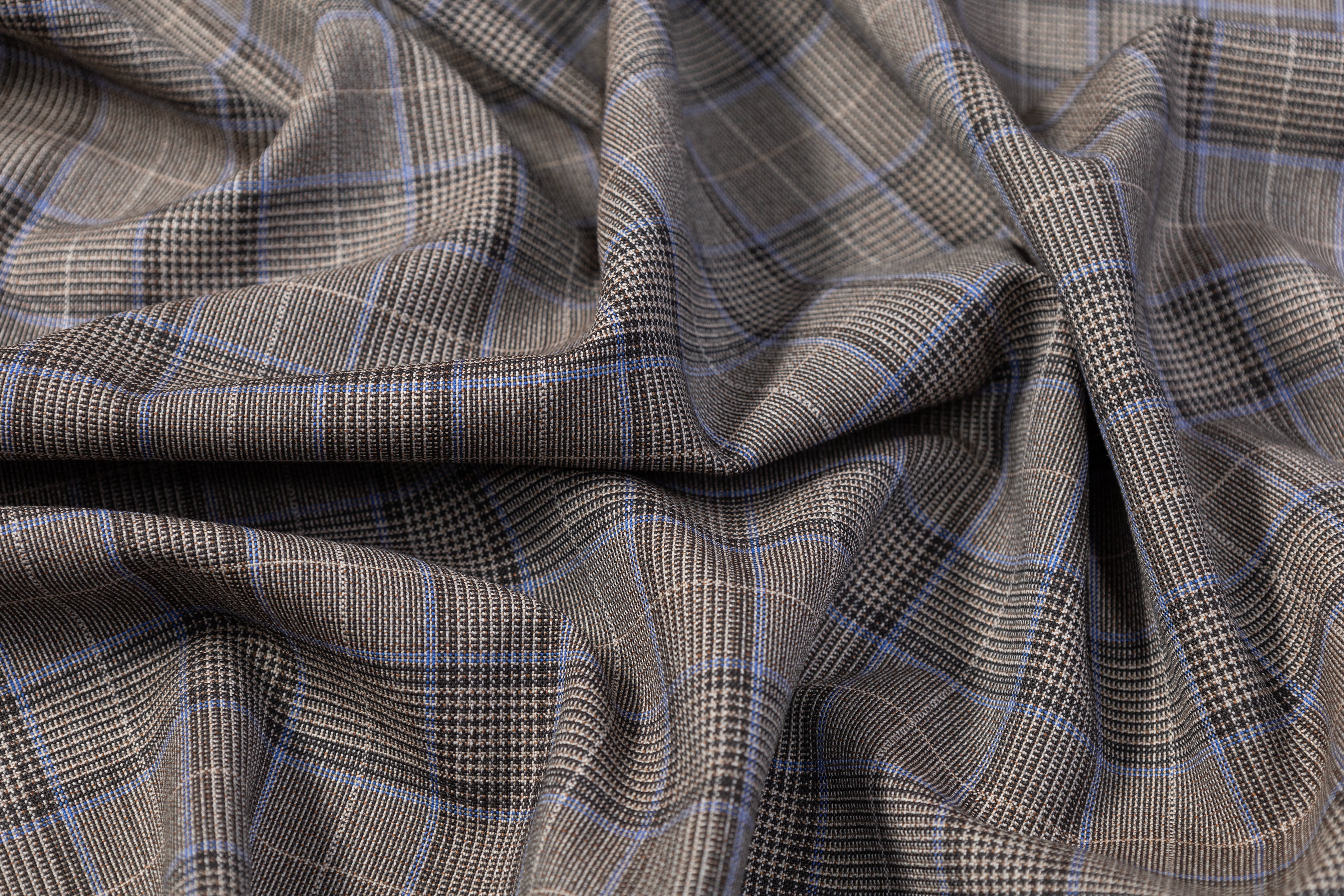 Glen Check Italian Wool Suiting - Gray / Brown / Blue