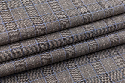 Glen Check Italian Wool Suiting - Gray / Brown / Blue
