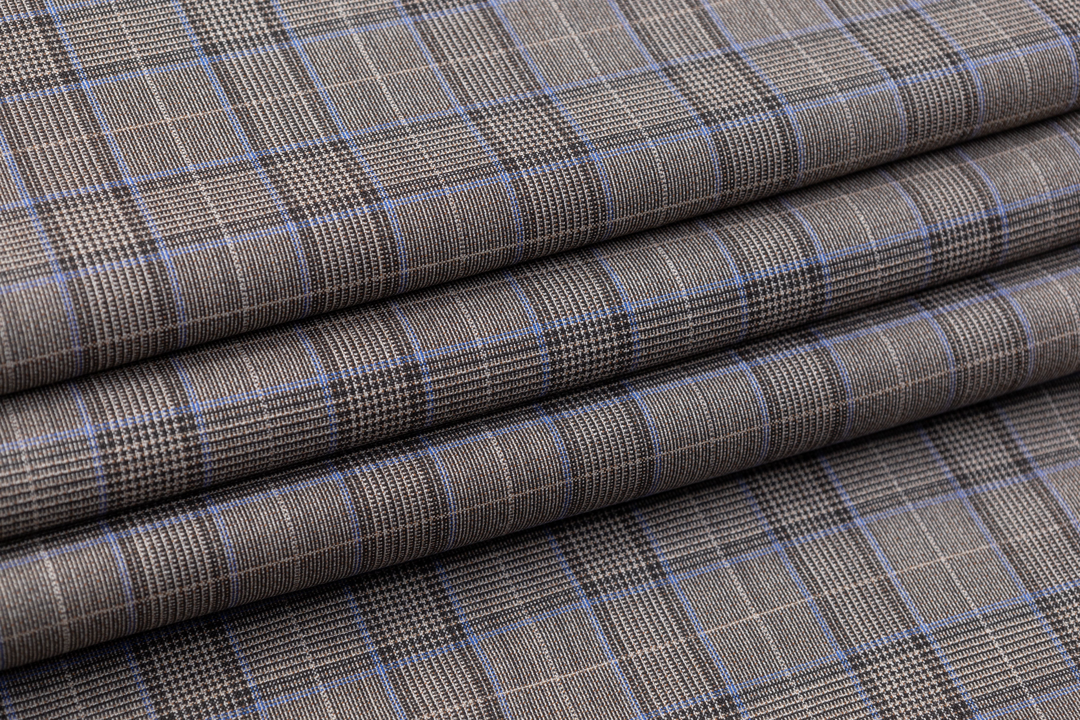 Glen Check Italian Wool Suiting - Gray / Brown / Blue