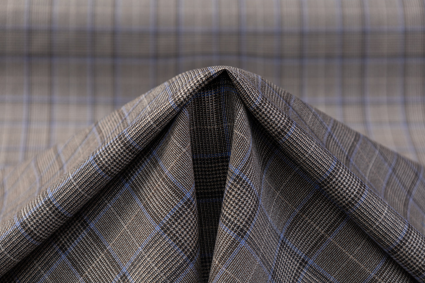 Glen Check Italian Wool Suiting - Gray / Brown / Blue