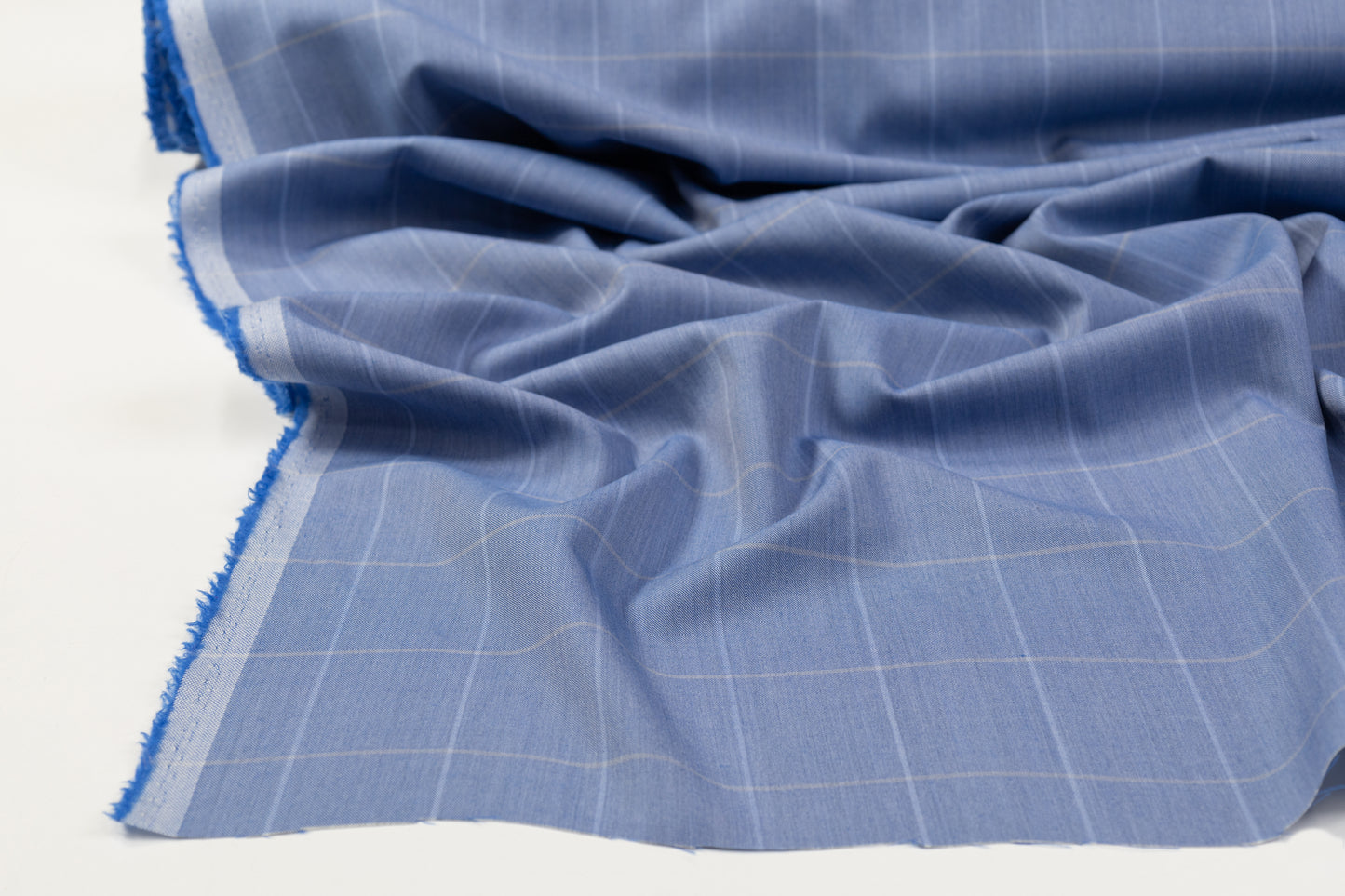 Windowpane Italian Wool Suiting - Blue