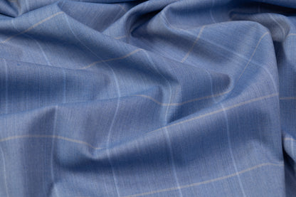 Windowpane Italian Wool Suiting - Blue