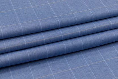 Windowpane Italian Wool Suiting - Blue