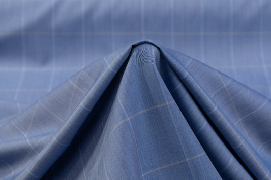 Windowpane Italian Wool Suiting - Blue