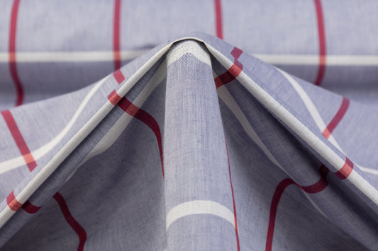 Windowpane Italian Linen - Cool Gray / Red / White