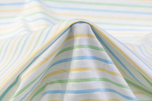 Striped Italian Cotton Linen Blend - Blue / Green / Yellow