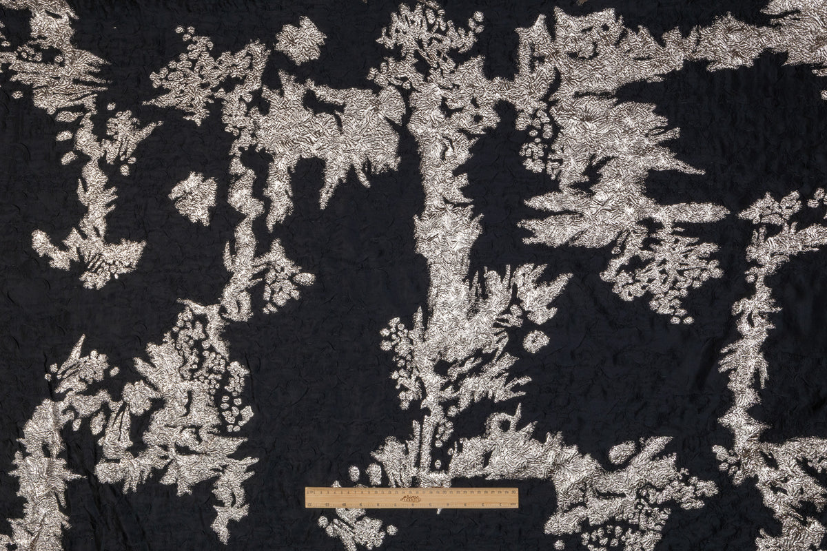 Abstract Crinkled Metallic Italian Silk Blend Brocade - Black / Platinum