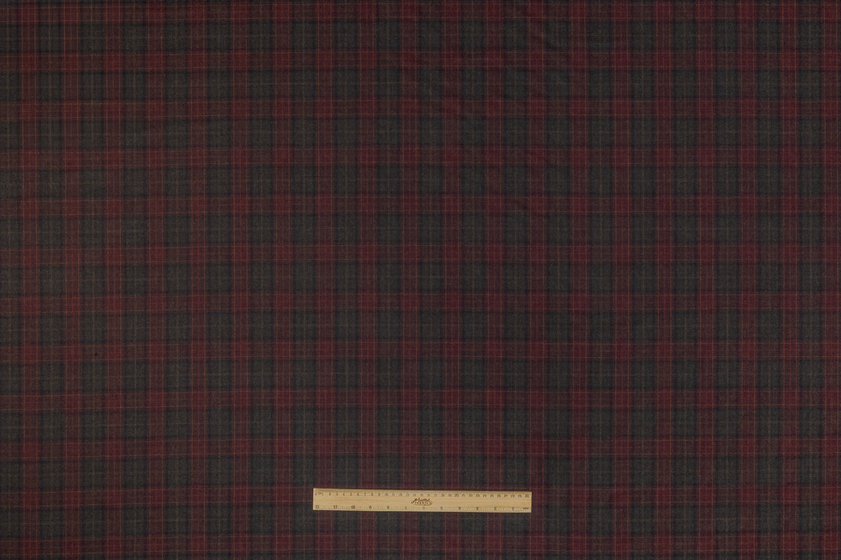 Plaid Italian Wool Flannel Suiting - Burgundy