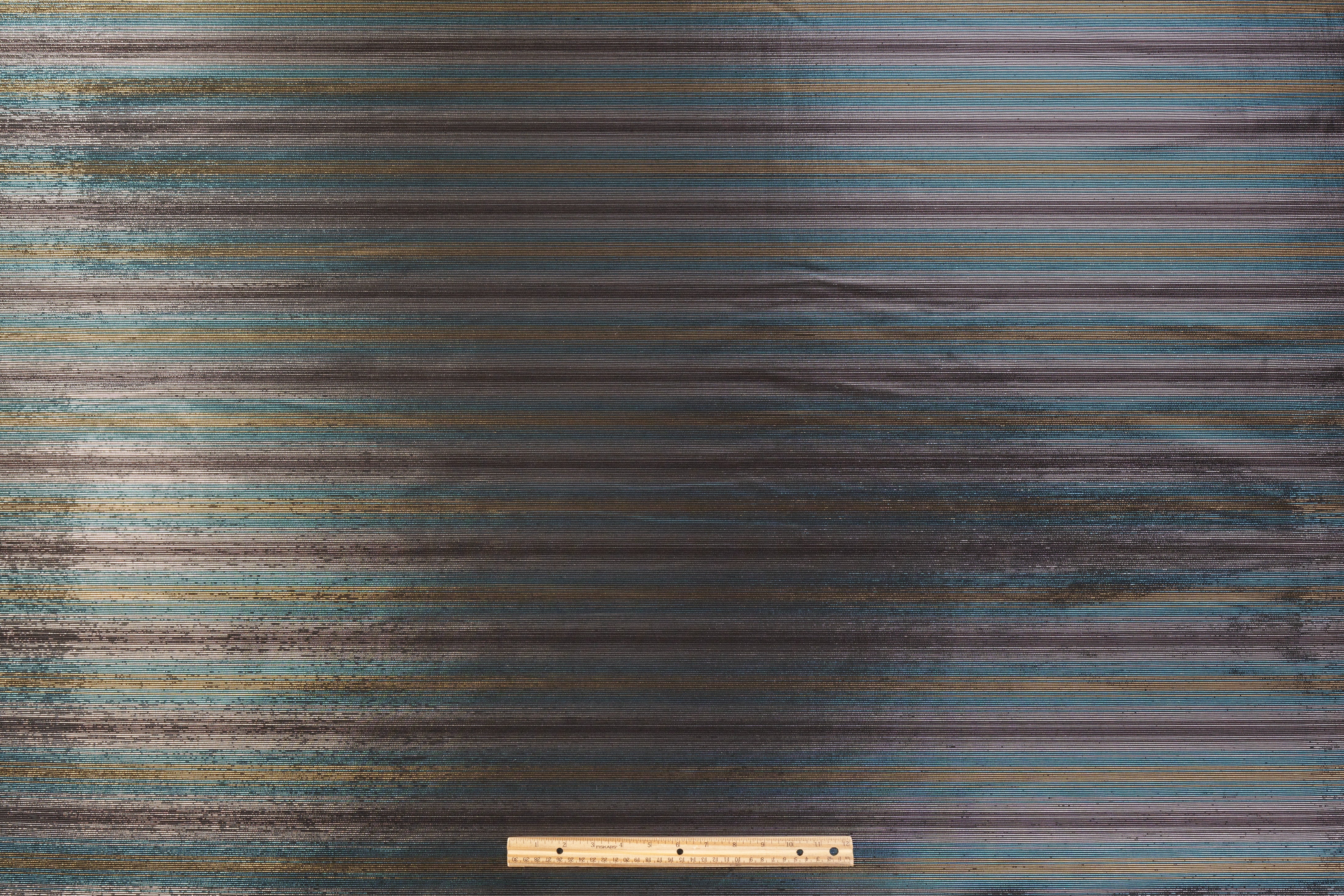 Striped Metallic Italian Ottoman - Silver / Blue / Gold