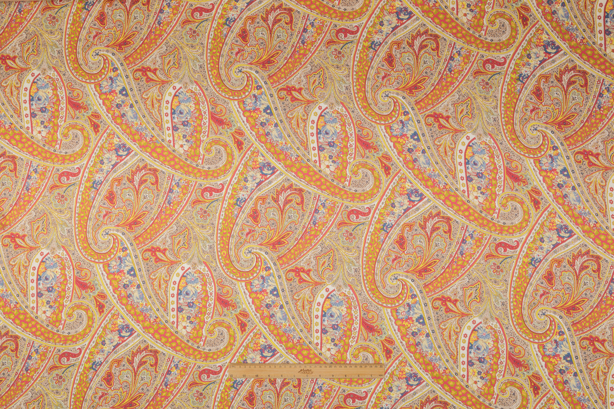 Paisley Italian 4 Ply Silk - Coral / Gold