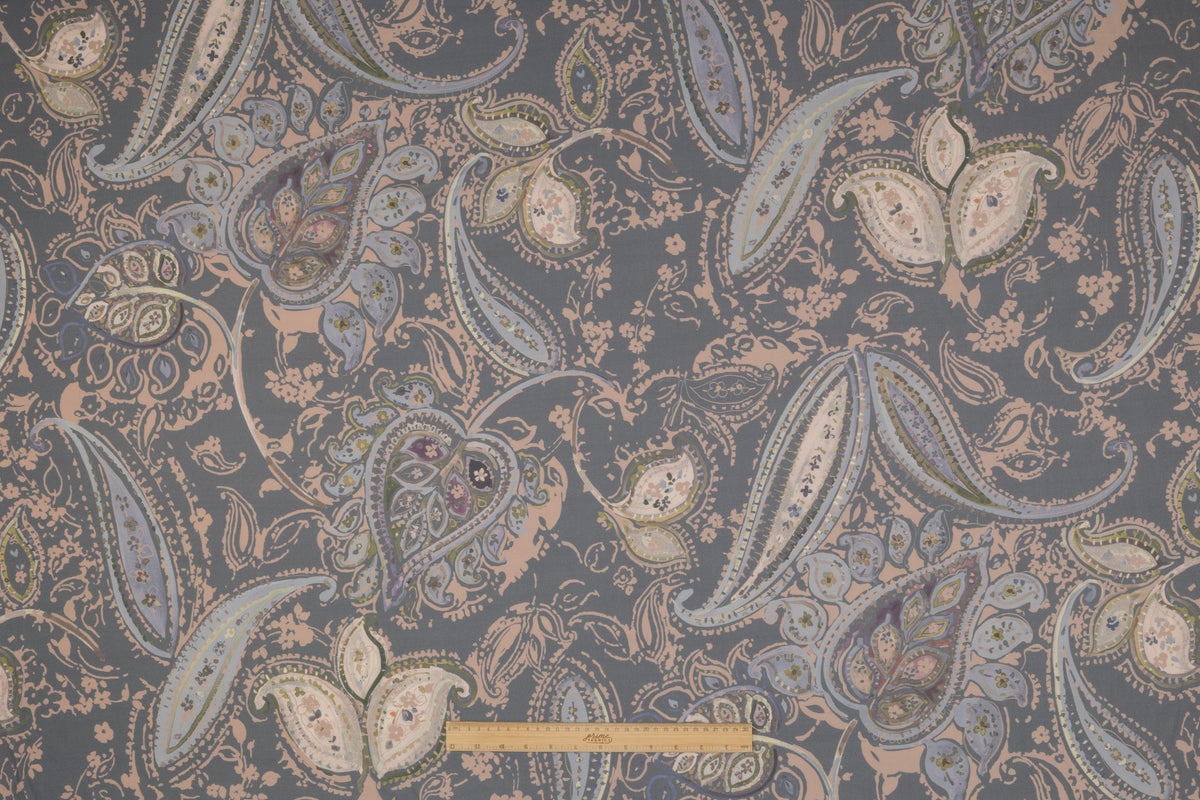 Paisley Printed Italian Silk and Wool - Gray