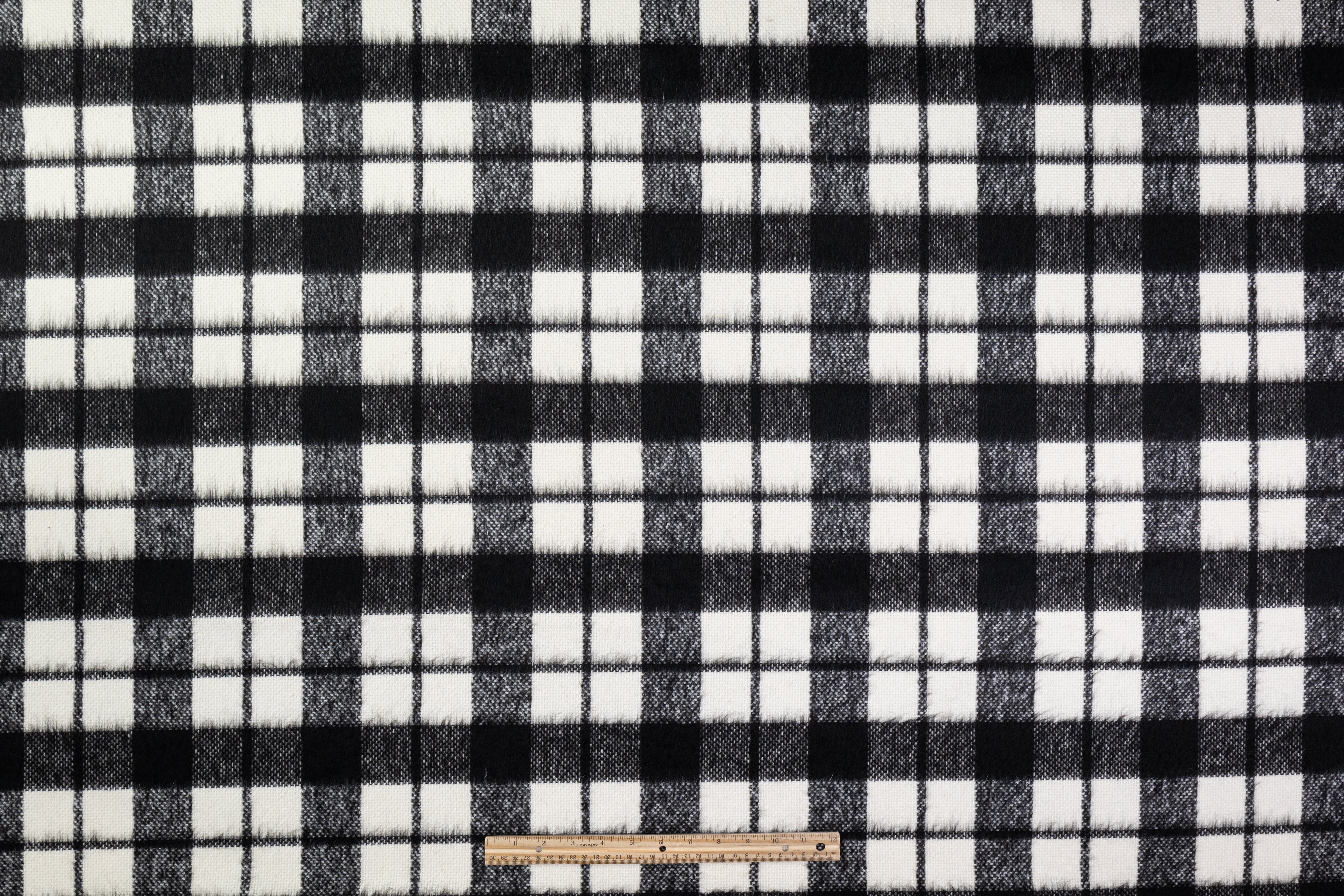 Checked Italian Fused Wool Blend Coating - Black / Off White