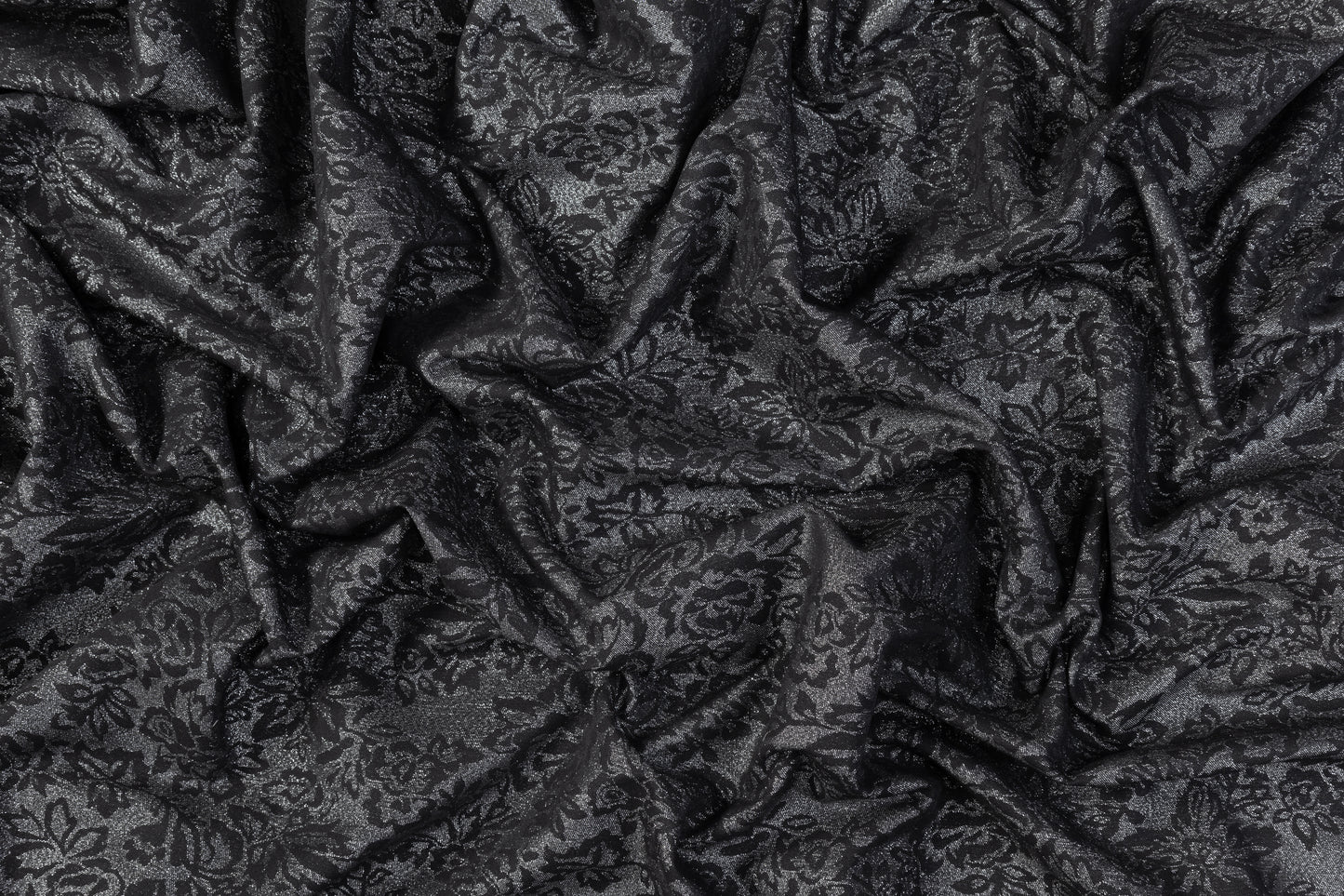 Double Faced Floral Metallic Cotton Denim - Black / Silver