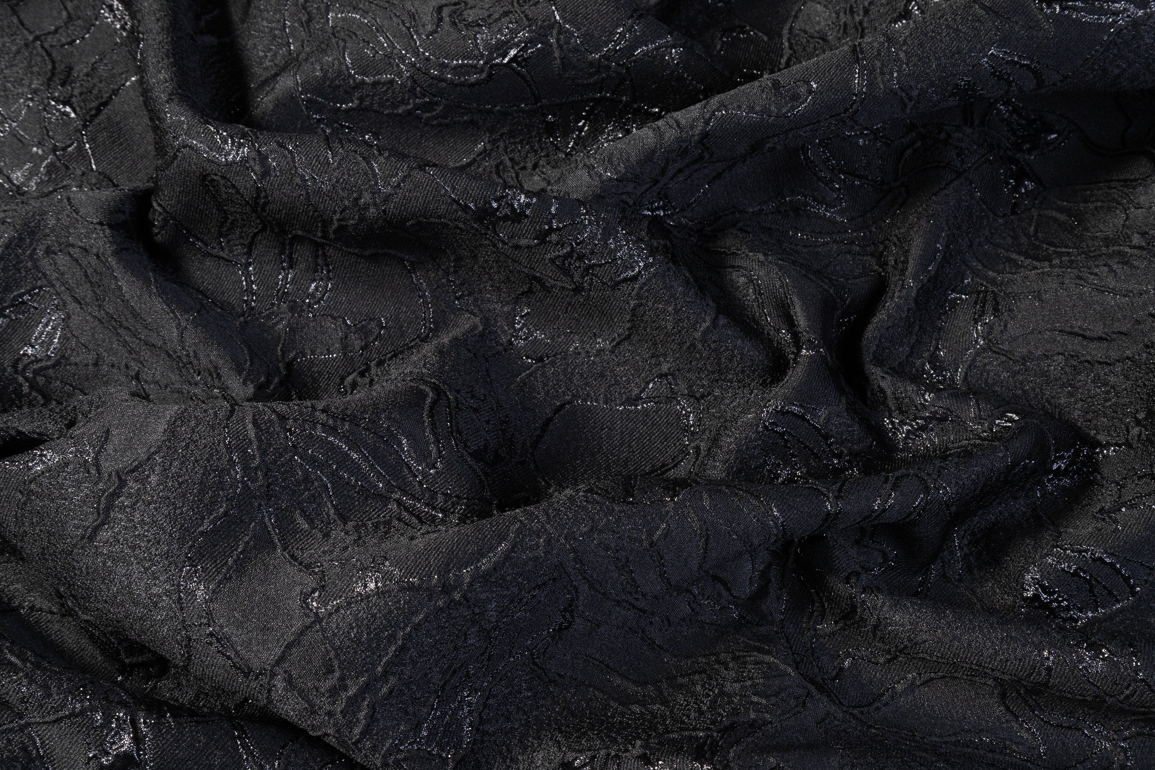 Floral Metallic Cloqué Brocade - Black