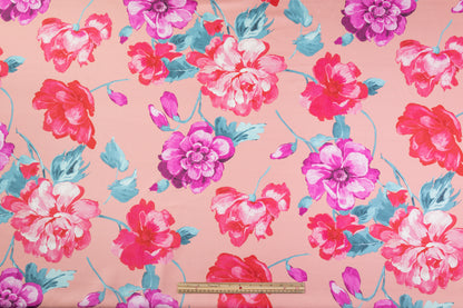 Floral Printed Italian Silk - Pink / Peach / Blue