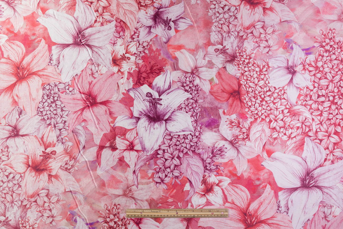 Floral Italian Silk Mikado - Rosy Pink