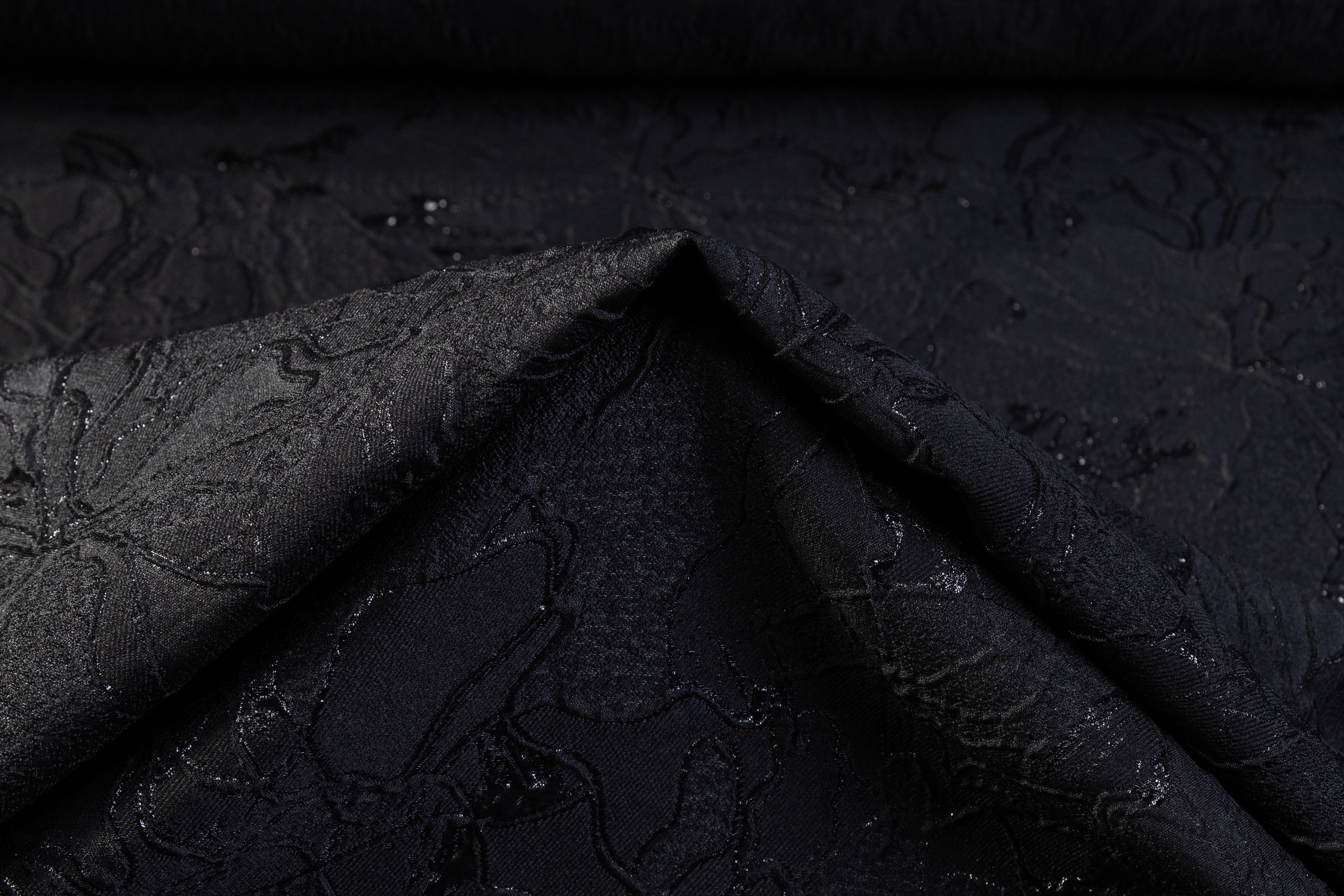 Floral Metallic Cloqué Brocade - Black