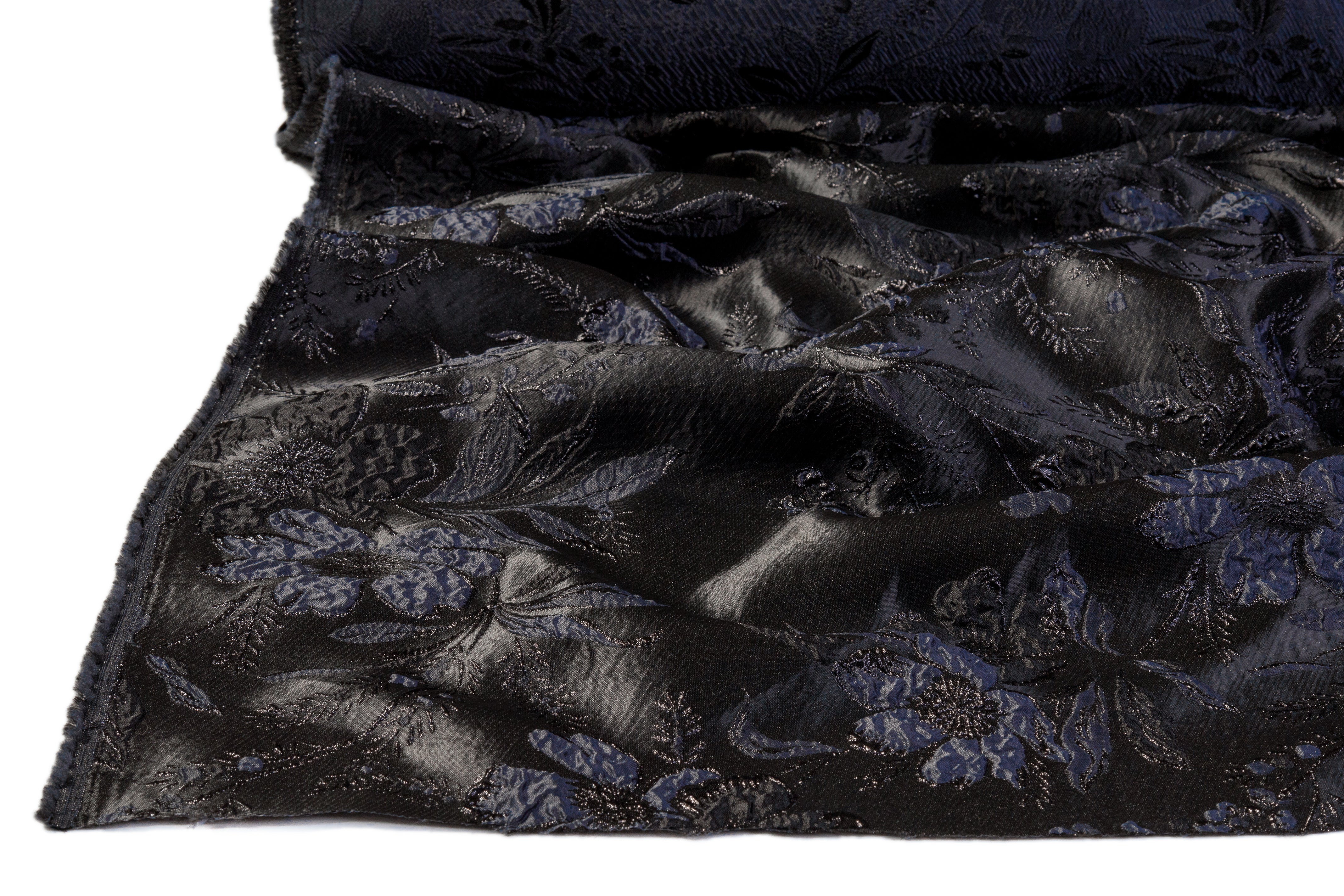 Floral Metallic Cloqué Brocade - Black / Navy