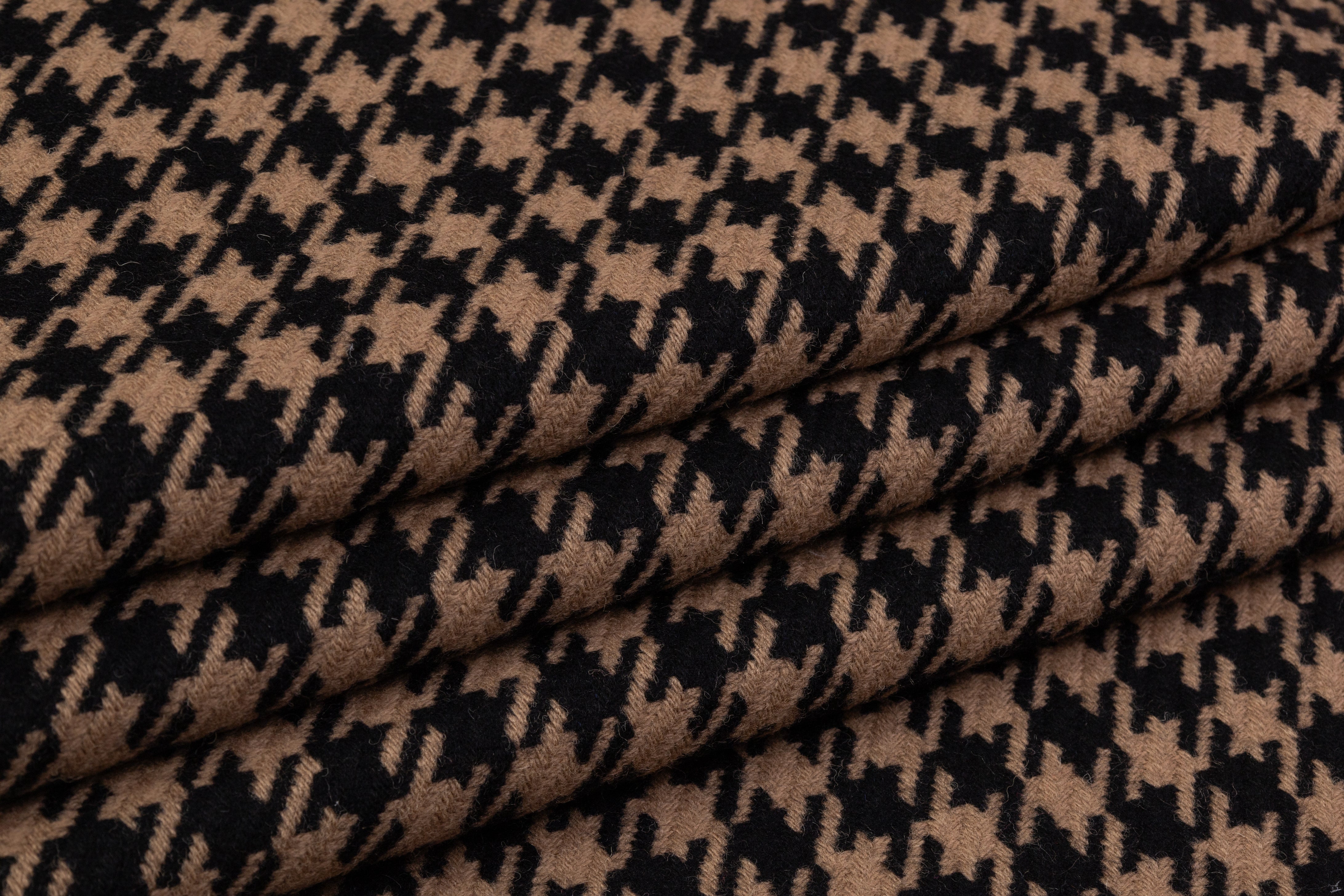 Houndstooth Italian Wool Coating - Black / Brown