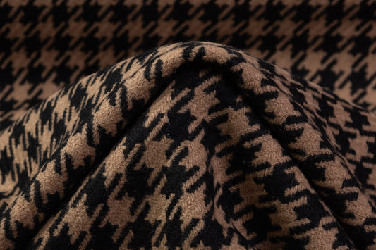 Houndstooth Italian Wool Coating - Black / Brown