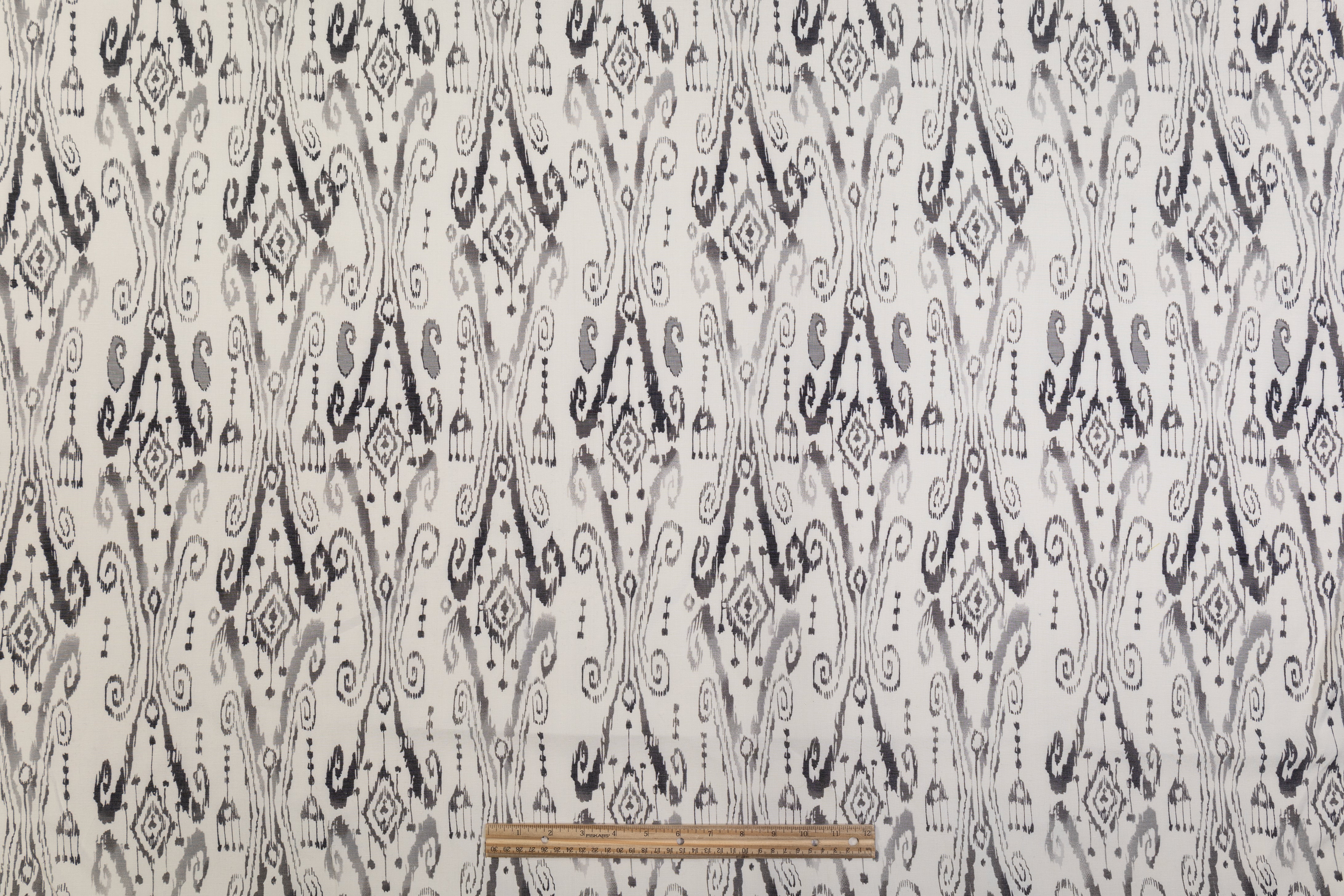 Abstract Printed Silk Linen Blend -  Off White / Gray
