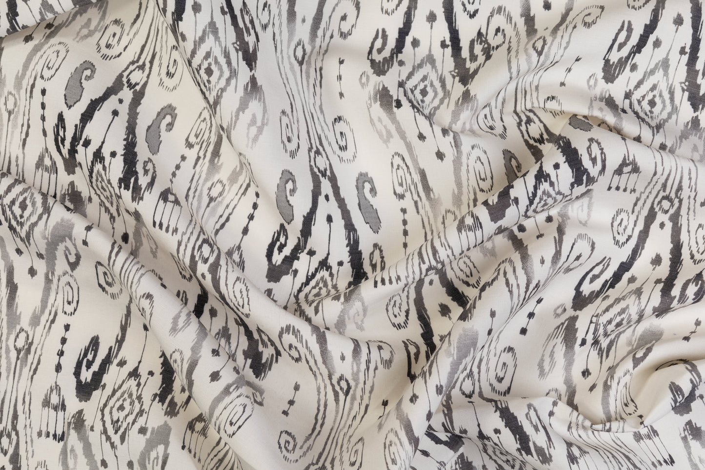Abstract Printed Silk Linen Blend -  Off White / Gray