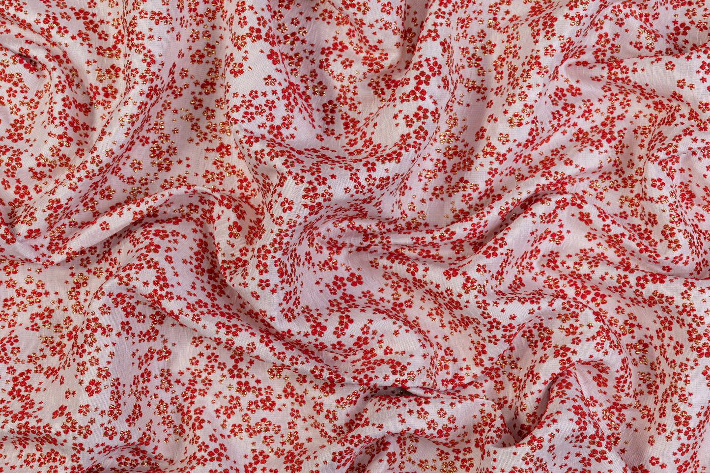 Ditsy Floral Metallic Brocade - Red / Gold / White