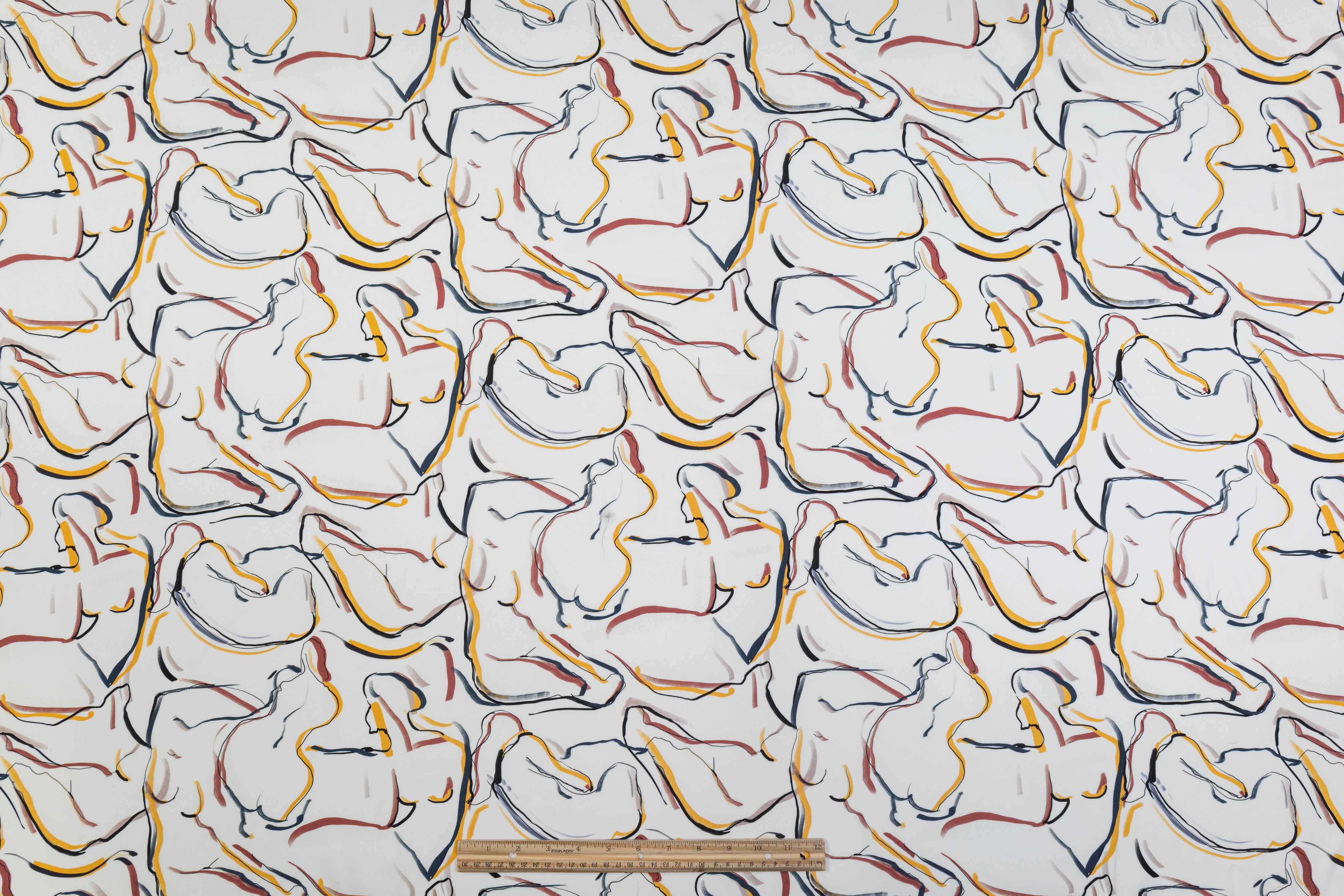 Abstract Italian Viscose Challis - White / Multicolor